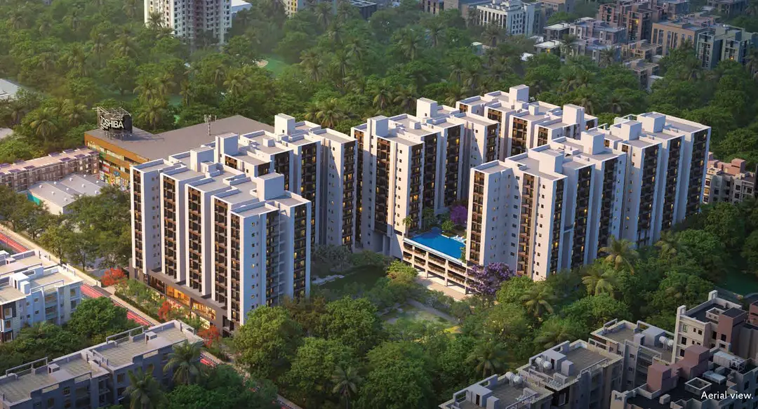 Srijan Spacia aerial view showing 6 towers with 64% open green space in Madhyamgram Kolkata